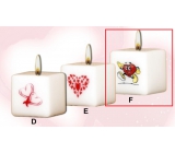 Lima Valentínska sviečka Bežiaci srdce sviečka s obtiskom biela kocka 45 x 45 mm 1 kus