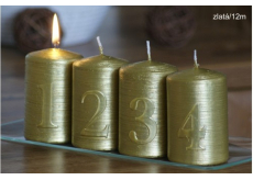 Lima Adventné sada s číslami sviečka zlatá valec 60 x 90 mm 4 kusy