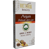 Victoria Beauty Argan Depilačné pásiky na telo s arganovým olejom 20 kusov + 2 čistiace obrúsky 22 kusov