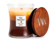 Woodwick Trilogy Cafe Sweets - Sladkosti ku káve vonná sviečka s dreveným knôtom a viečkom sklo veľká 609,5 g