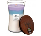 Woodwick Trilogy Calming Retreat - Upokojujúce a relaxačné vonná sviečka s dreveným knôtom a viečkom sklo veľká 609,5 g