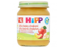 HiPP Ovocie Bio Jablká s banánmi a broskyňami ovocný príkrm, znížený obsah laktózy a bez pridaného cukru pre deti 125 g