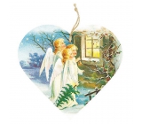 Bohemia Gifts Dekoračné drevené srdce s potlačou Tri anjeli 13 cm