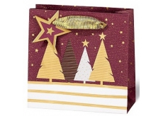 BSB Luxusná darčeková papierová taška 14,5 x 15 x 6 cm Vianočné sa stromčeky VDT 439-CD