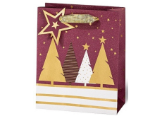 BSB Luxusní dárková papírová taška 23 x 19 x 9 cm Vánoční se stromky VDT 439-A5