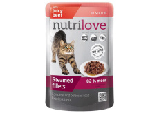 Nutrilove Dusené filetky so šťavnatým hovädzím v omáčke kompletné krmivo pre mačky kapsička 85 g