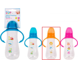 First Steps Feeding Bottle 0+ dojčenská fľaša číra s úchopmi Zoo oranžová 250 ml