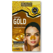 Beauty Formulas Gold zlaté čisticí pásky na nos s kolagenem a lískovým oříškem 6 kusů