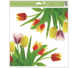 Okenní fólie bez lepidla rohová Tulipány žluté s glitry 30 x 33,5 cm