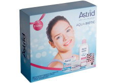 Astrid Aqua Biotic denný a nočný krém pre suchú a citlivú pleť 50 ml + 3v1 micelárna voda 400 ml + Trendy edícia Perleťový lesk tónovací balzam na pery 4,8 g, kozmetická sada