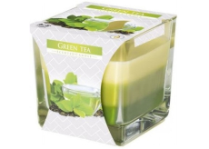 BISPOL Green Tea - Zelený čaj trojfarebná vonná sviečka sklo, doba horenia 32 hodín 170 g