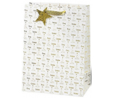 BSB Luxusná darčeková papierová taška 36 x 26 x 14 cm Vianočná so zlatými stromčeky VDT 446 A4