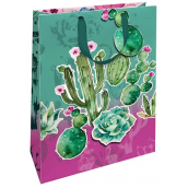 Nekupto Darčeková papierová taška matná 22,3 x 33,3 x 10 cm Kaktusy s 3D aplikáciou kaktusu 1695 LBL