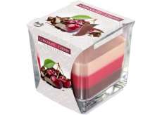 BISPOL Chocolate & Cherry - Čokoláda a višňa trojfarebná vonná sviečka sklo, doba horenia 32 hodín 170 g