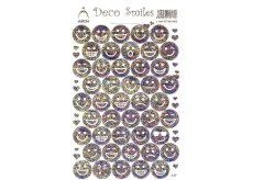 Arch Holografické dekoračné samolepky smajlíci strieborno-farební 18 x 12 cm 417