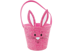 Košík textilné zajačik s ušami ružový 15 x 12 cm