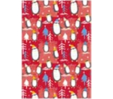 Ditipo Dárkový balicí papír 70 x 100 cm Vánoční červený - tučňák 2 archy