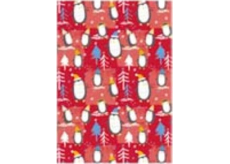 Ditipo Dárkový balicí papír 70 x 100 cm Vánoční červený - tučňák 2 archy