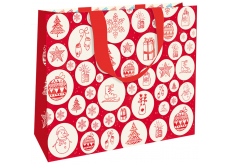 Nekupto Darčeková papierová taška s razbou 30 x 23 x 12 cm Vianočná červená s bielymi kolieskami