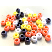 Korálky plastové s širším průvlekem 6 x 8 mm barevný mix 50 kusů
