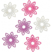 Drevené kvety bielo-ružovo-fialové 6 cm 6 kusov