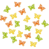 Drevené motýle oranžovo-žlto-zelené 2 cm 24 kusov