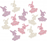 Drevené králiky béžovo-fialovo-ružové 4 cm 12 kusov