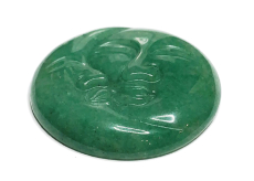 Avanturín zelená tvár slnka a mesiaca ručne vyrezávaný prírodný kameň 5 cm, kameň pre šťastie