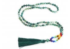 108 Mala 7 čakrový náhrdelník, achátová zelená meditačná bižutéria, prírodný kameň, elastický, strapec 8 cm, korálik 6 mm