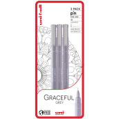 Uni Pin Graceful Grey Sada kresliacich linerov so špeciálnym atramentom 0,1/0,5 mm/štetec Svetlosivá 3 kusy