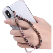 Rodonitový prívesok na mobilný telefón proti strate, korálik z prírodného kameňa 6 mm / 28,5 cm, kameň odpustenia