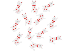 Drevená mačka s lepidlom s červenou mašľou biela 4 cm 12 kusov
