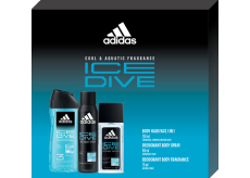 Adidas Ice Dive parfumovaný dezodorant pre mužov 75 ml + dezodorant v spreji 150 ml + sprchový gél 250 ml, kozmetická sada pre mužov