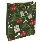 Nekupto Dárková papírová taška 23 x 18 x 10 cm Vánoční stromečky zelená