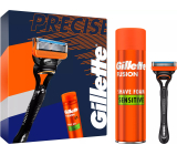 Gillette Fusion Sensitive gél na holenie pre citlivú pokožku 200 ml + pánsky holiaci strojček Fusion 1 ks + náhradná hlavica 1 ks, kozmetická sada pre mužov