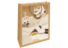 Nekupto Darčeková papierová taška 32,5 x 26 x 13 cm Vianočný snehový domček