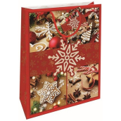 Nekupto Dárková papírová taška 32,5 x 26 x 13 cm Vánoční perníčky červená