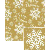 Nekupto Vianočný baliaci papier 70 x 1000 cm Zlaté biele snehové vločky, nápis