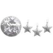 Kovové zvonící hvězdy se stříbrným potiskem na zavěšení 4,5 cm 12 kusů