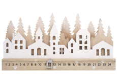 Adventní kalendář dřevěný bílý Domky 40 x 20 cm