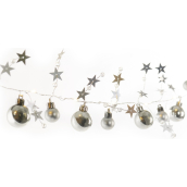 Emos Vianočná girlanda so striebornými guľami a hviezdami 1,9 m, 20 LED diód, teplá biela