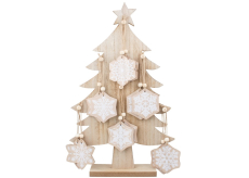Dřevěný vánoční stromek 41 cm s vločkami na zavěšení 6 cm