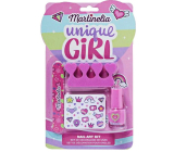 Martinelia Unique Girl lak na nehty 4 ml + pilník na nehty + samolepky na nehty + oddělovač prstů, kosmetická sada pro děti