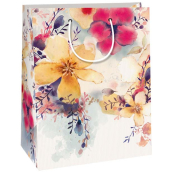 Ditipo Darčeková kraftová taška 22 x 10 x 29 cm Béžové farebné kvety