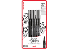 Uni Pin Love Lettering Calligraphy Drawing Liner Set so špeciálnym atramentom 0,9/štetec/CS1/CS2/CS3 Black 5 kusov