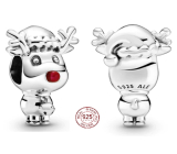 Striebro 925 Rudolf s červeným sobím nosom, korálik na vianočný náramok