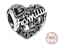 Charm Sterlingové stříbro 925 Srdce rodiny, korálek na náramek rodina