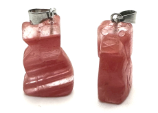 Krištáľový prívesok ružový pes prírodný kameň, ručne brúsená figúrka 1,8 x 2,5 x 8 mm, kamenné kamene