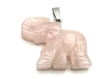 Ružový prívesok Slon prírodný kameň, ručne brúsená figúrka 3,2 x 4 cm, kameň lásky