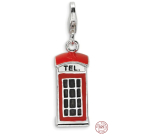 Striebro 925 London Telephone Red Phone Booth 3D, cestovný prívesok náramok